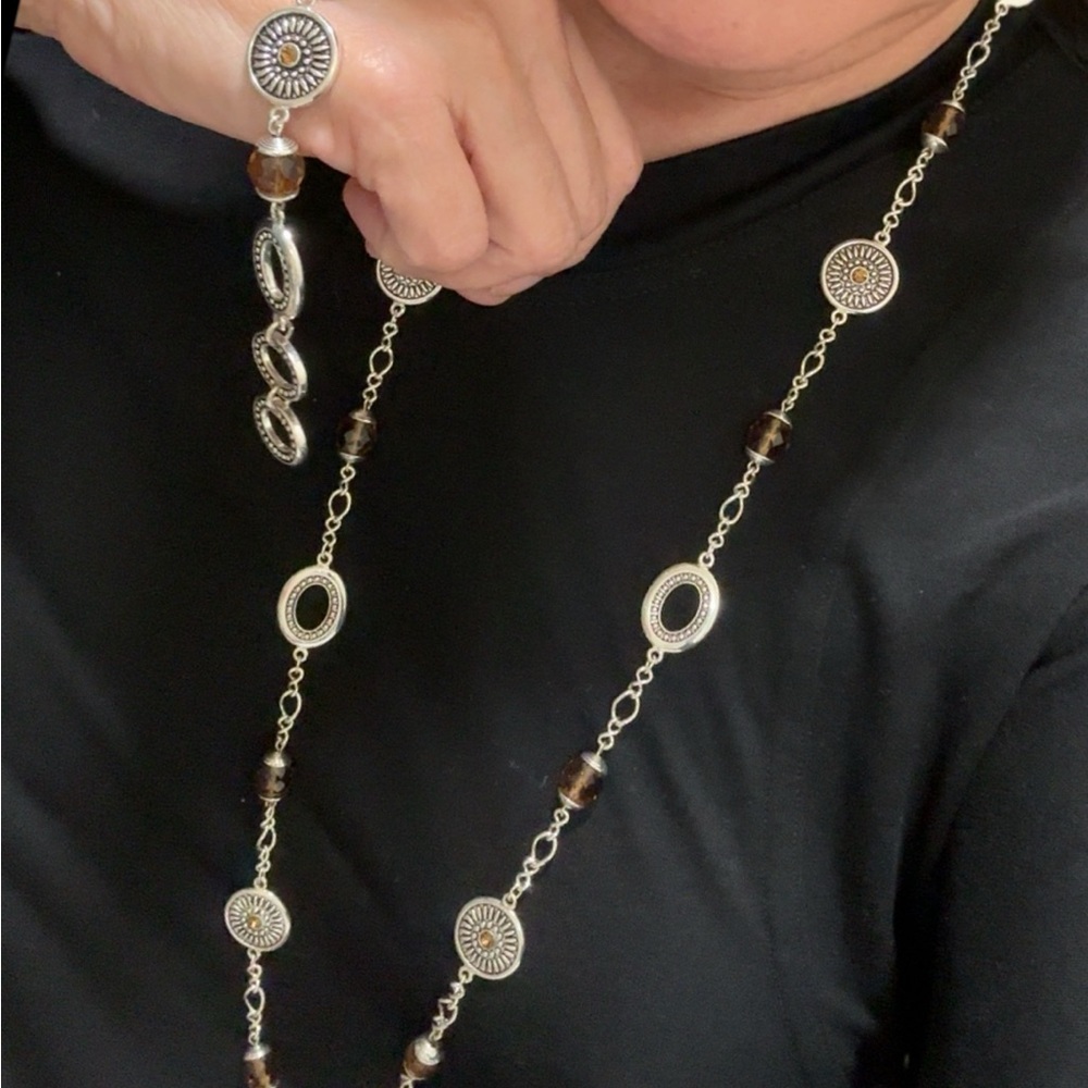104. The set. Premier Design Silver Tone Link Crystal Glass Bead Necklace 35"